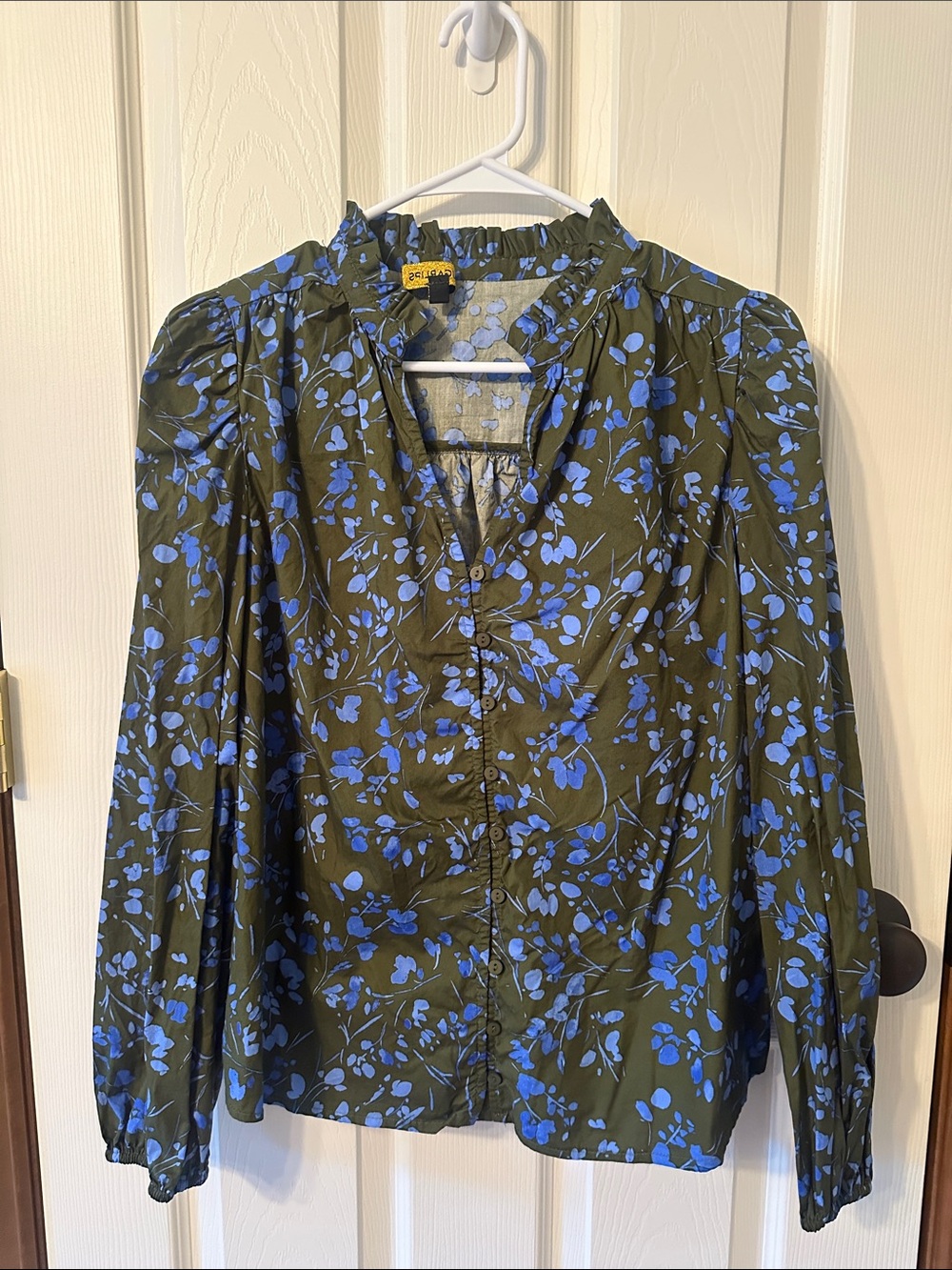 Sugarlips Olive Green Blouse with Royal Blue Floral Print